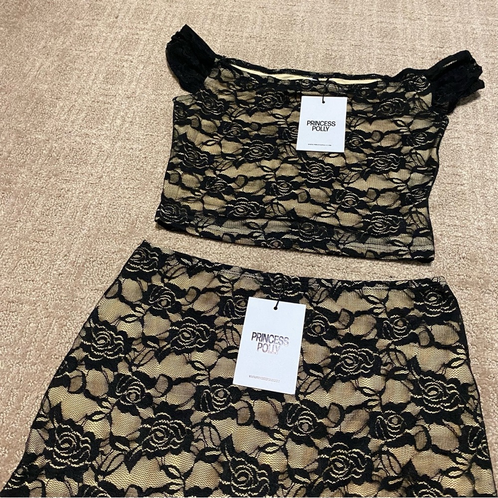 NWT {Princess Polly} Santoro Lace Set | Black + Tan ~ Size US 4 - Picture 3 of 16